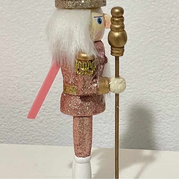 NU pink wooden glittery Christmas nutcracker holiday decor gift Xmas gift - Picture 9 of 10